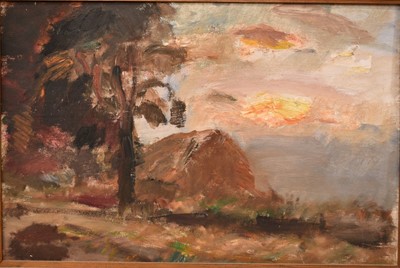 Lot 1678 - Jean Alexander (1911-1994) oil on board - The Hay Rick, signed and titled on verso dated 1931