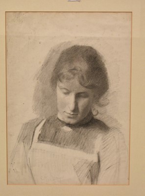 Lot 1683 - Portrait of a Young Woman, dated 1901, unsigned, from portfolio of Flora Ross Wills who would have been in her 20’s at the time. Could be of a friend, or, of Flora by a f...