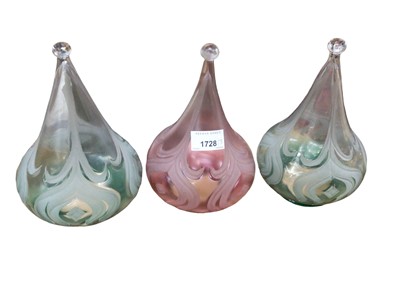 Lot 1728 - Three Art Noveau lamp shades, two green and one red by Powell and Sons