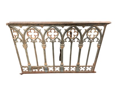 Lot 1738 - Gothic revival, wrought iron railing, painted green and gold, thought to be from a church