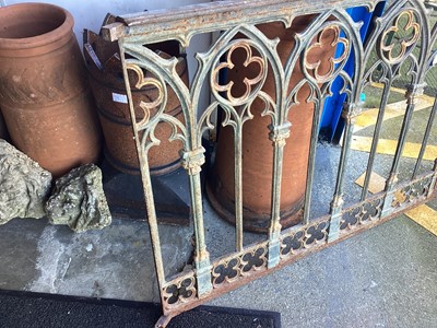 Lot 1738 - Gothic revival, wrought iron railing, painted green and gold, thought to be from a church