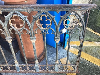 Lot 1738 - Gothic revival, wrought iron railing, painted green and gold, thought to be from a church