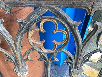 Lot 1738 - Gothic revival, wrought iron railing, painted green and gold, thought to be from a church