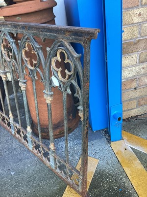 Lot 1738 - Gothic revival, wrought iron railing, painted green and gold, thought to be from a church