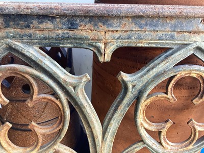 Lot 1738 - Gothic revival, wrought iron railing, painted green and gold, thought to be from a church