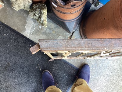 Lot 1738 - Gothic revival, wrought iron railing, painted green and gold, thought to be from a church