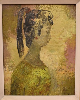 Lot 1740 - Marjorie Hawkes oil on board of a Greek Girl, in the style of a classical mural