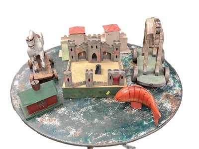 Lot 1745 - Vintage toys including school built model of a roman fort from Hadrian’s Wall and various others