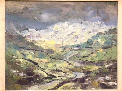 Lot 1747 - Audrey Blake (20th century) oil on board - Snow in the Lakes