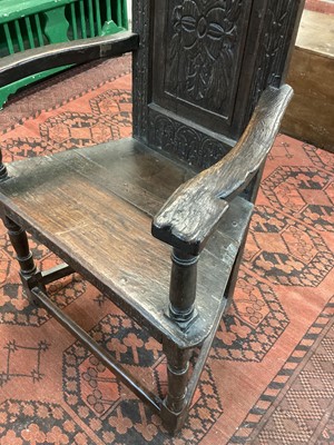 Lot 1751 - Mid 17th century Scottish oak caqueteuse