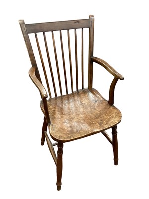 Lot 1766 - Regency yew and fruitwood stickback open armchair