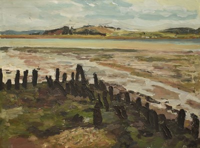 Lot 1784 - Andrea Newman (b.1969) oil on canvas - Stutton Foreshore and Piers