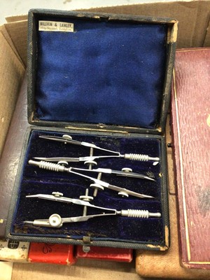 Lot 375 - Drawing instrument set in wooden case, other related items and a collection of old keys