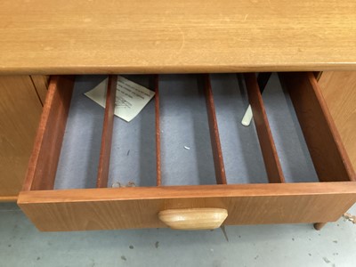 Lot 1342 - Mid century teak G Plan sideboard with four drawers and three cupboards, 206cm wide, 46cm deep, 78.5cm high