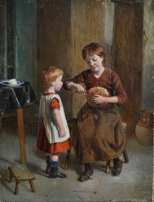 Lot 1094 - William Hemsley (1819 - 1906) oil on canvas laid on board - Children sharing bread, signed, 20cm x 15cm, unframed