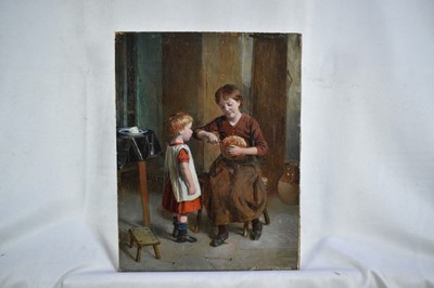 Lot 1094 - William Hemsley (1819 - 1906) oil on canvas laid on board - Children sharing bread, signed, 20cm x 15cm, unframed