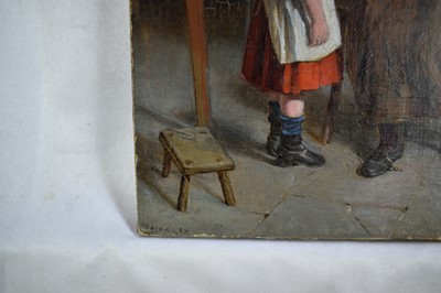 Lot 1094 - William Hemsley (1819 - 1906) oil on canvas laid on board - Children sharing bread, signed, 20cm x 15cm, unframed