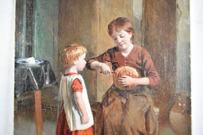 Lot 1094 - William Hemsley (1819 - 1906) oil on canvas laid on board - Children sharing bread, signed, 20cm x 15cm, unframed