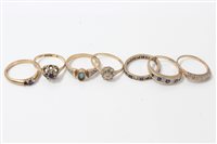 Lot 3274 - Six gold (9ct) gem set rings and one other...