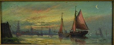 Lot 1089 - George Callow (act. 1858 - 1873) pair of oils on panel - Coastal scenes, both signed, each 12.5cm x 31cm, framed (2)