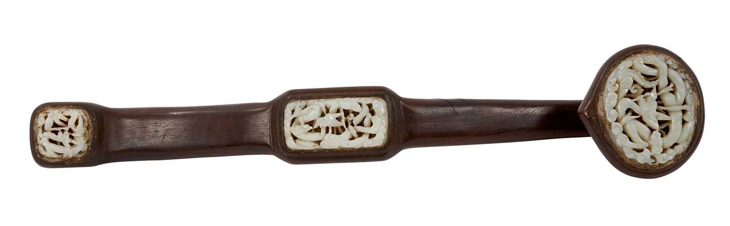 Lot 955 - Chinese carved wood Ruyi sceptre with inset