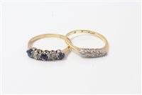 Lot 3275 - Diamond and sapphire five stone ring and a...