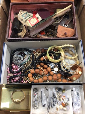 Lot 1078 - Group of costume jewellery including 9ct gold cased wristwatch and a vintage suitcase containing sundries