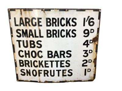 Lot 58 - Original enamel sign advertising ice cream prices, 44cm x 38.5cm