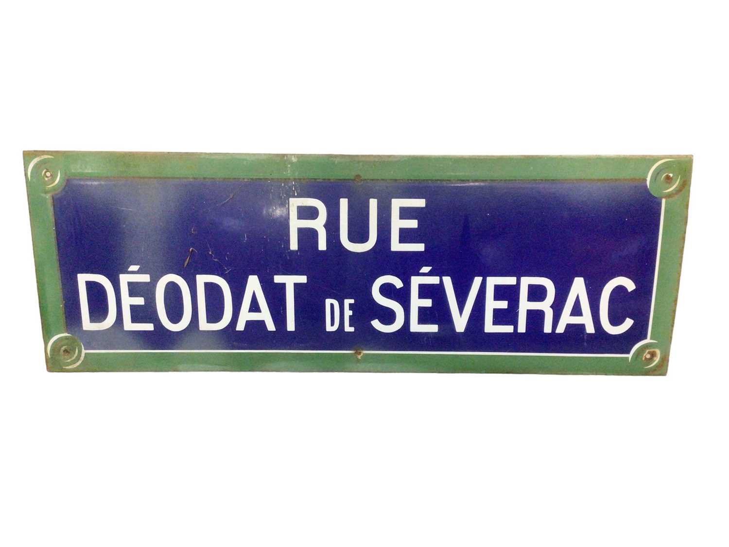 Lot 60 - Original French enamel street sign - 'Rue Deodat de Severac' - 100cm x 35cm