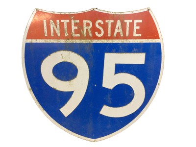 Lot 62 - Large original American Interstate 95 road sign, metal with a reflective surface, 91cm wide x 91cm high (would benefit from a clean!)