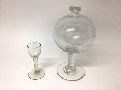 Lot 148 - Georgian glass lace makers lamp, together with Georgian cordial glass