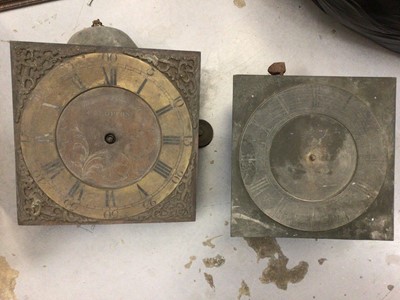 Lot 835 - Early 18th century brass face and movement (Backnell, Crediton), early 18th century clock movement and bell, early face and movement (Rob Leach) - from hooded clock in Raydon