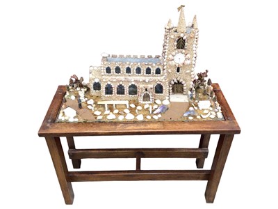 Lot 2418 - Old shell model of a church in glazed cabinet