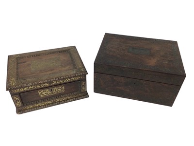 Lot 952 - Two Regency period brass inlaid rosewood workboxes