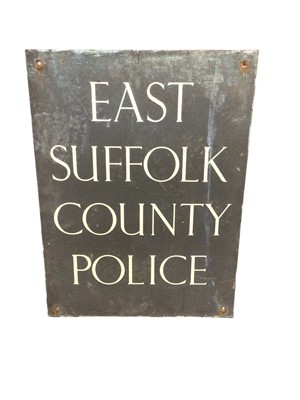Lot 69 - Original 'East Suffolk County Police' metal sign, with enamel lettering, 61cm x 45.5cm.