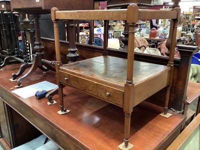 Lot 1356 - Yew wood veneered two tier whatnot with single drawer