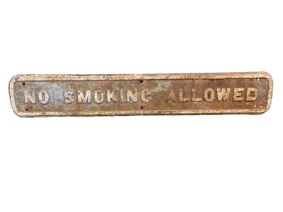 Lot 71 - Original cast iron 'No Smoking Allowed' railway sign, 90cm wide