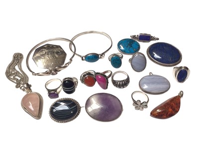 Lot 1 - Group of silver and white metal jewellery set with semi-precious gemstones