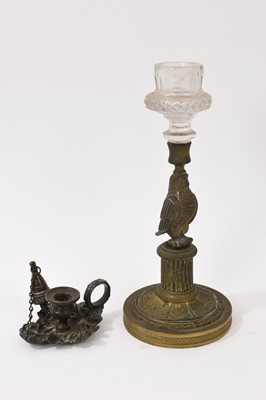 Lot 785 - Regency period miniature bronze chamber stick  together with a Regency period candlestick