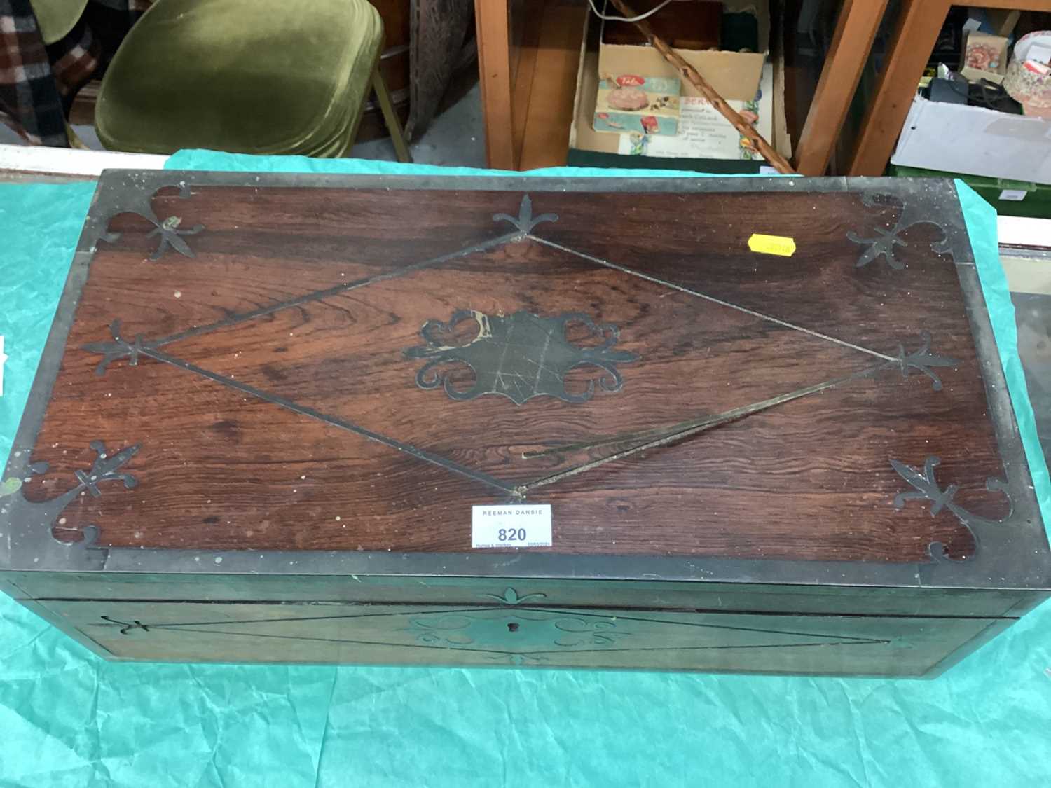 Lot 820 - Regency period padouk wood, brass inlaid