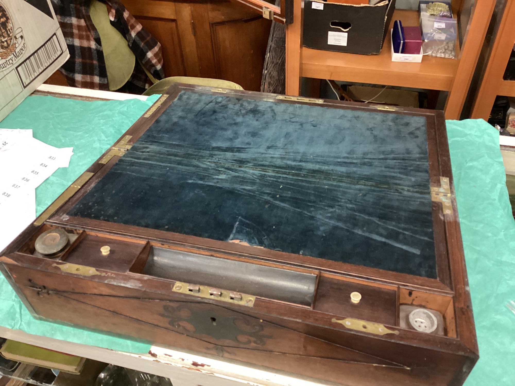 Lot 820 - Regency period padouk wood, brass inlaid