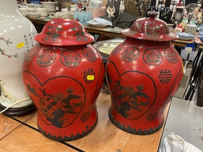 Lot 552 - Pair of large Chinese papier-mâché vases and covers