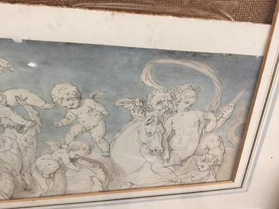 Lot 15 - Ink and wash drawing of Greek figures, laid on card, 18.5cm x 38cm, in glazed frame