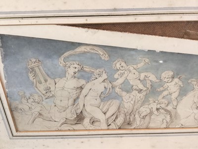 Lot 15 - Ink and wash drawing of Greek figures, laid on card, 18.5cm x 38cm, in glazed frame