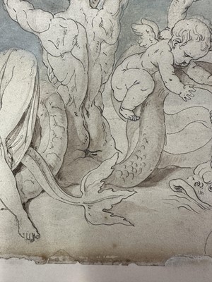 Lot 15 - Ink and wash drawing of Greek figures, laid on card, 18.5cm x 38cm, in glazed frame