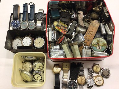 Lot 1092 - Collection of watches, pocket watches, lighters and sundries