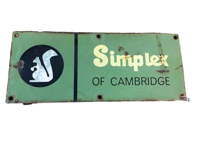 Lot 81 - Original 'Simplex of Cambridge' enamel sign, 37cm x 15cm