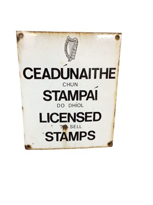 Lot 88 - Original Irish enamel sign - 'Licensed to sell stamps' - 31cm x 25cm