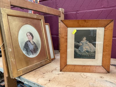 Lot 660 - English school oil on canvas study of a harbour scene, together with a Victorian watercolour portrait of a lady and other pictures.