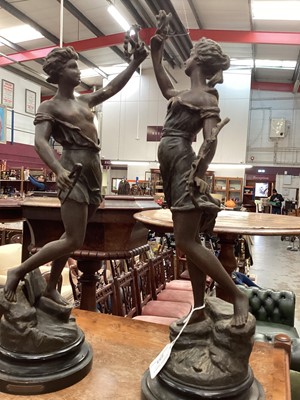 Lot 253 - Pair Edwardian bronzed Spelter figures